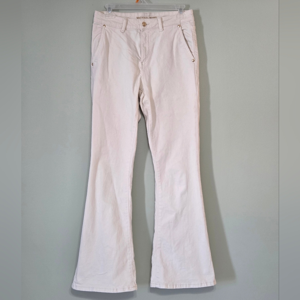 ​Michael Kors Off White/Cream + Gold Details✨ Flare Leg Jeans Sz 4